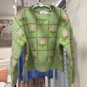 Kids Green and Pink Floral Sweater